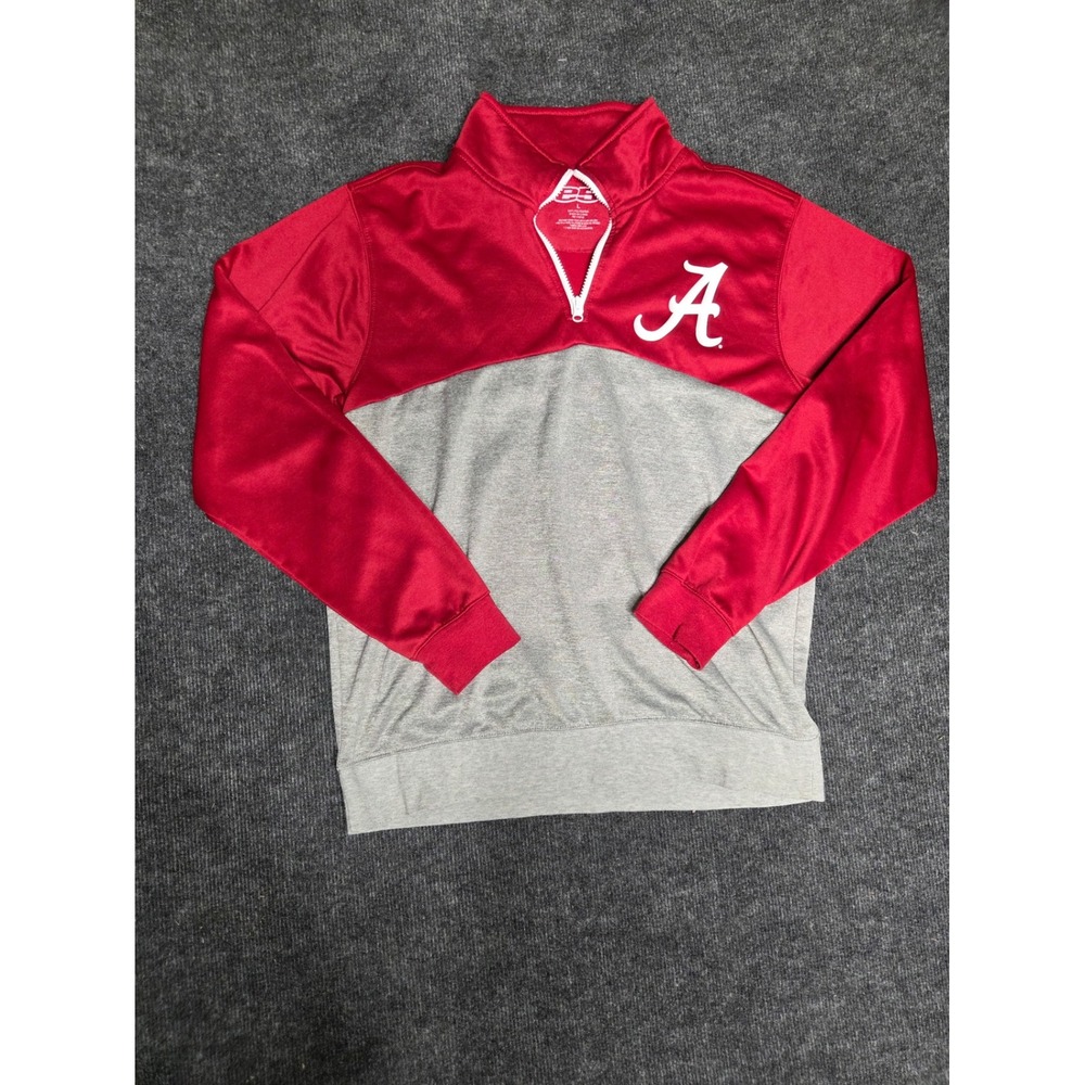 Alabama Crimson Tide E5 Mens Large Red Gray Quarter Zip Pullover Sweatshirt Logo